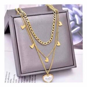Planet Gold Layered Heart Charm Necklace in Gold